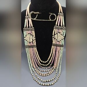 Natural & Dyed Carved Bone Tribal Necklace 24" Shortest Strand EUC